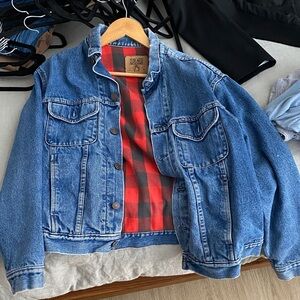 GAP Blue Denim Jacket with Red Plaid Lining